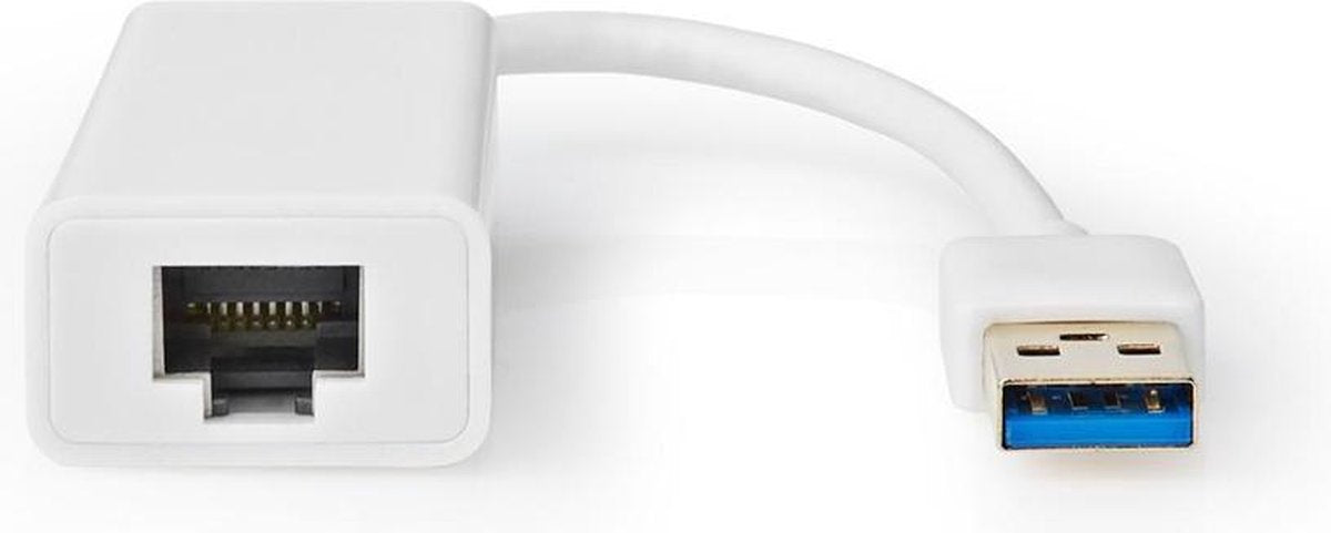 USB-Adapter | USB 3.2 Gen 1 | USB-A Male | RJ45 (8P8C) Female | 1 Gbps | 0.20 m | Rond | Verguld / Vernikkeld | PVC | Wit | Polybag