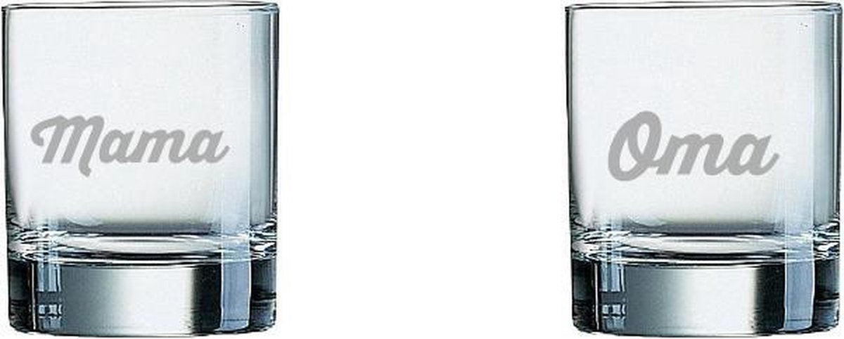 Gegraveerde wiskeyglas 20cl mama+oma
