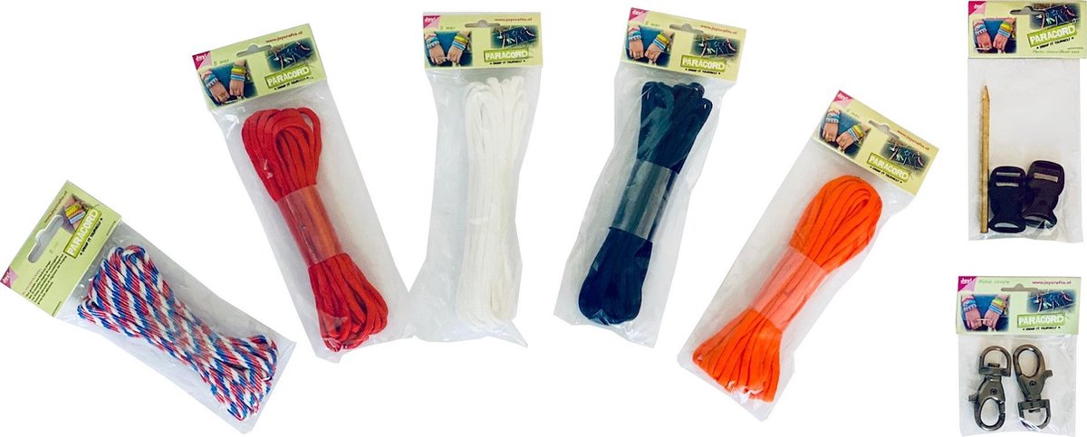 Paracord Set met 5 kleuren a 5 meter - 4 sluitingen - 1 Metalen Naald / Paracord touw voor Armbanden