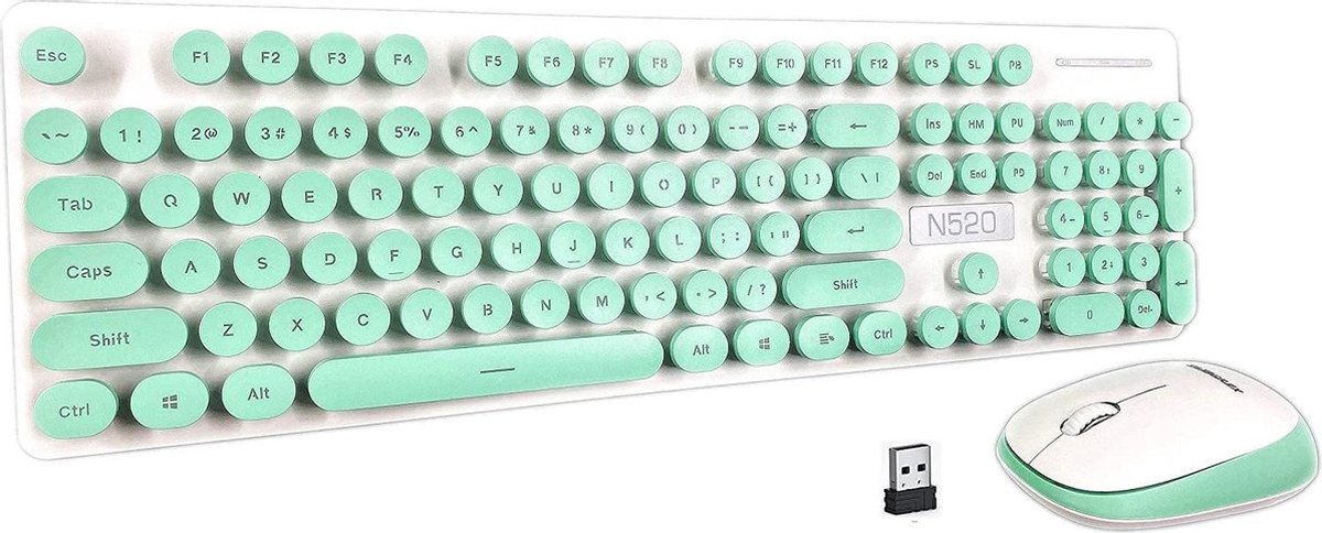 Toetsenbord met Muis - Steampunk - Vintage - Mintgroen - QWERTY - Draadloos
