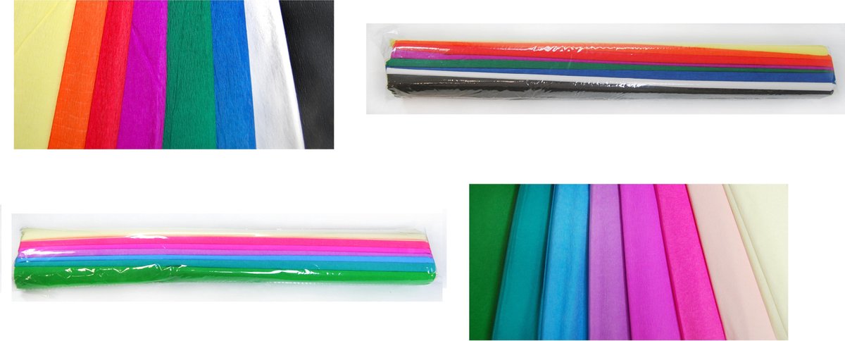 16 Kleuren Crêpepapier / 8 x intensieve kleuren / 8 x Pastel kleuren / Knutsel papier 200x45cm