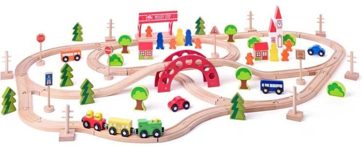 Woody Toys houten treinbaan 90-delig 93062