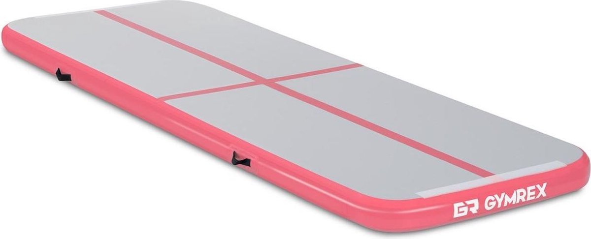 Gymrex Opblaasbare gymnastiekmat - 300 x 100 x 10 cm - 150 kg - grijs/roze