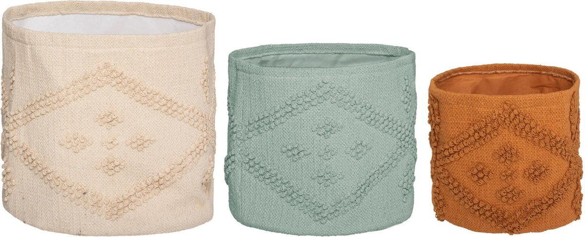 Atmosphera stoffen Manden set Safari  - Set van 3 - Opberger - Mand - 3 kleuren - Katoen - Bloempot