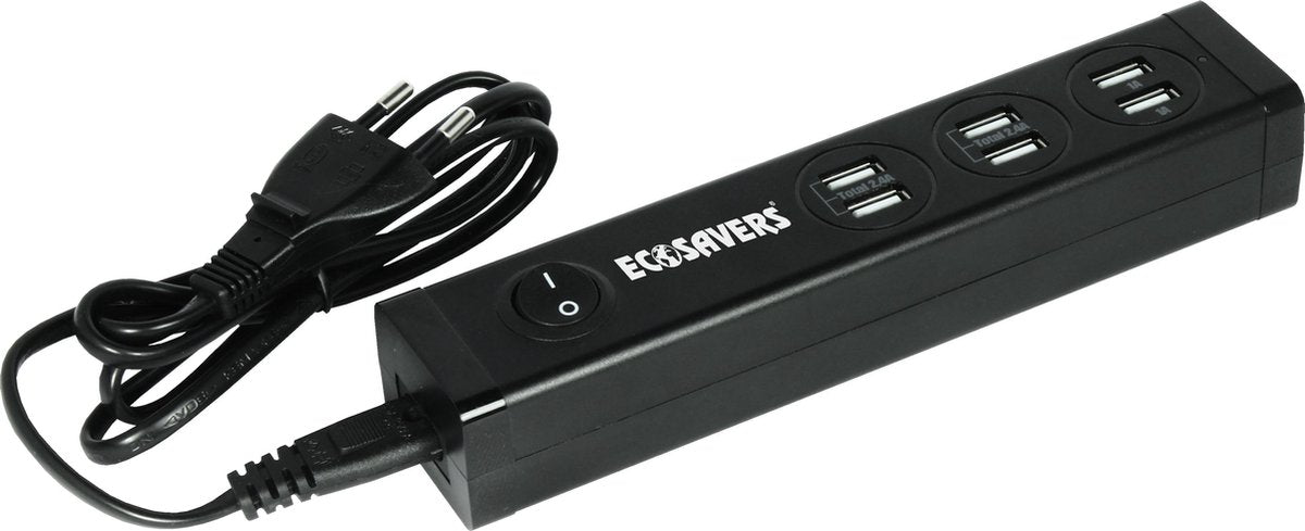 EcoSavers Smart USB lader | USB oplader met 6 poorten | 6.8A max. | energiebesparende multi USB lader