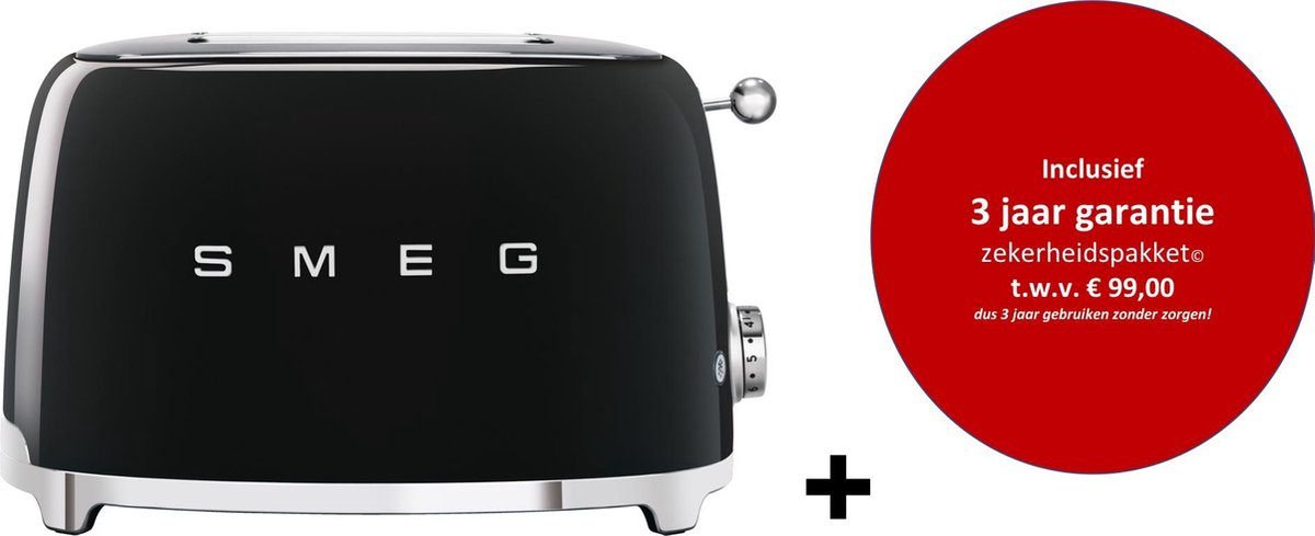 Smeg - TSF01BLEU MkIII - Broodrooster  2 sneden - Zwart - met 3 jaar garantie!