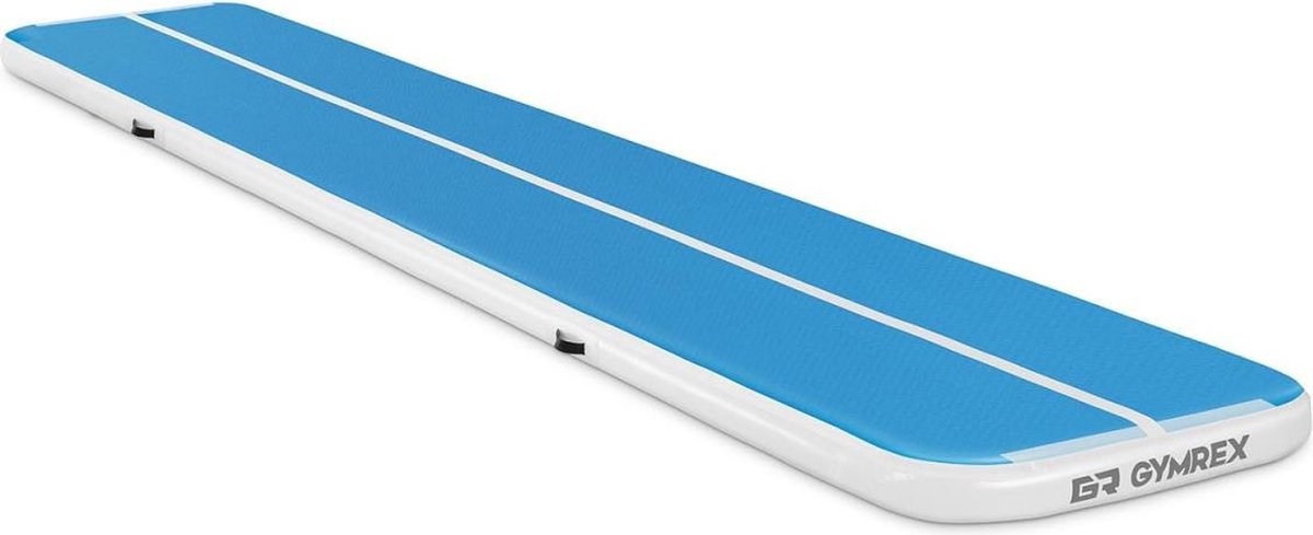 Gymrex Opblaasbare gymnastiekmat - 600 x 100 x 10 cm - 210 kg - blauw / wit
