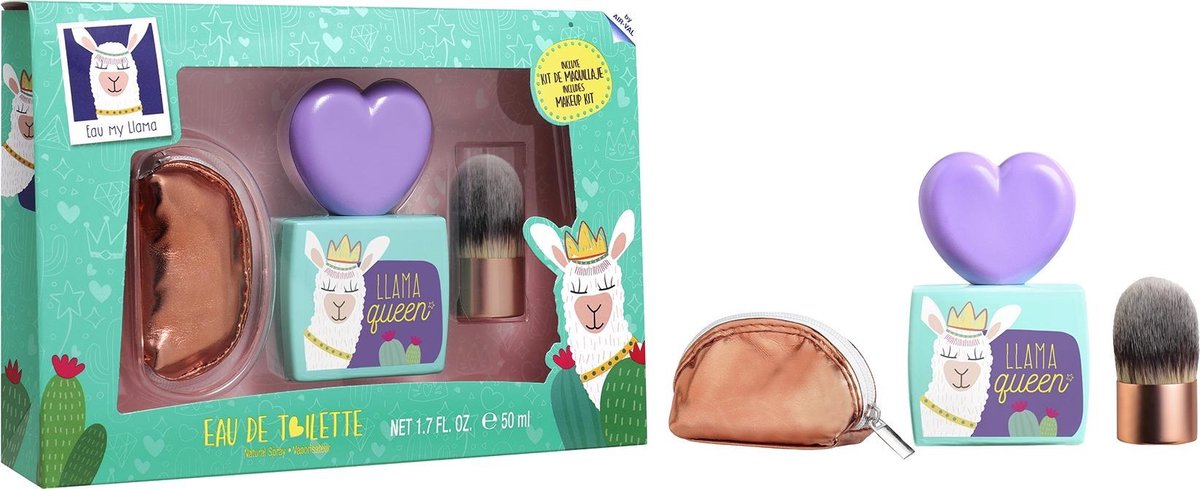 Airval Llama Queen geschenkset - 50ml eau de toillet + make up + brush + mini case