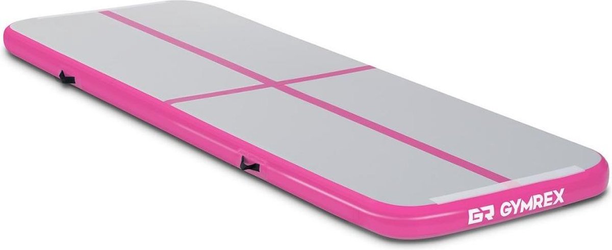Gymrex Opblaasbare gymmat - 300 x 100 x 10 cm - 150 kg - roze / grijs