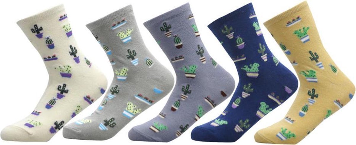 - Bundel - 5 paar - Vrolijke - Dames - Sokken - Cactus - Prints - 36/41 -