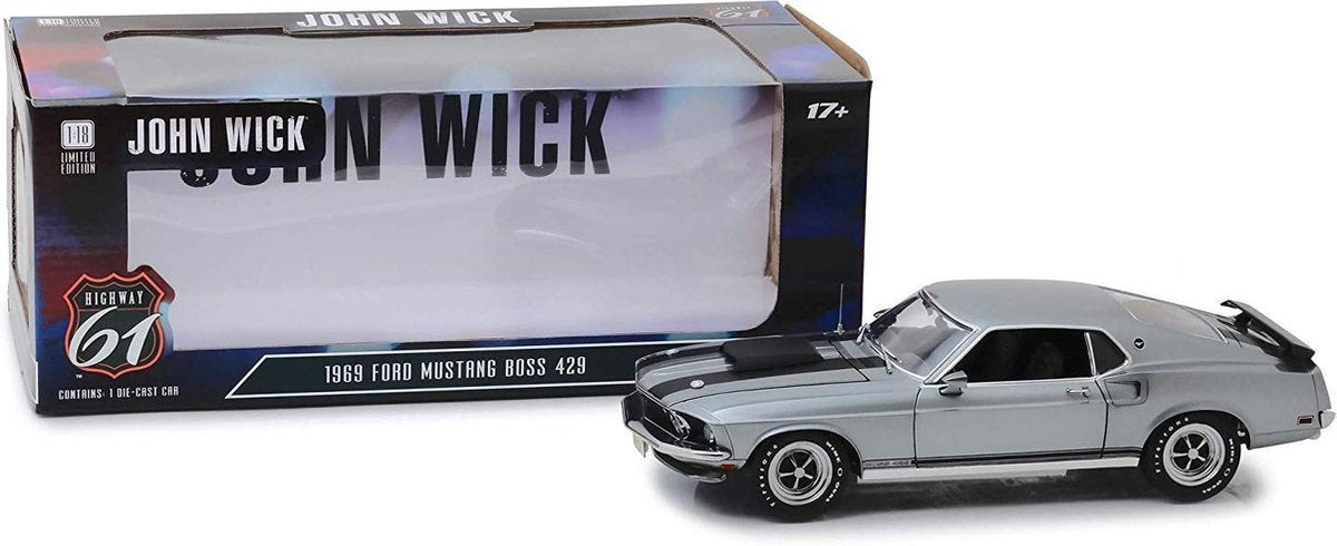 Ford Mustang Boss 429 1969 John Wick Grijs metallic 1-18 Highway 61