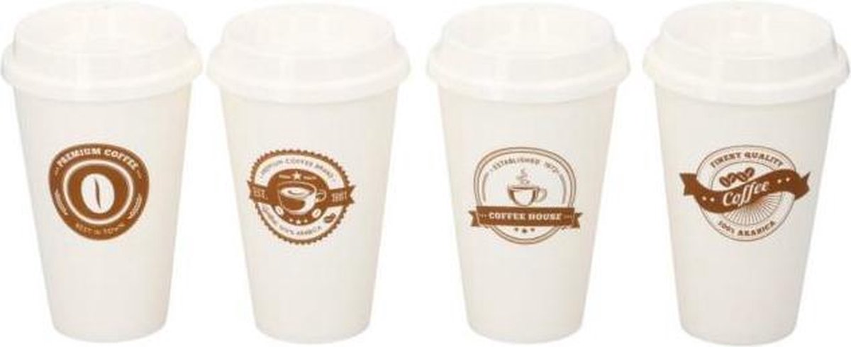 Koffie beker 4 stuks |450ML | Reisbeker | Koffie to go | Coffee | Plastic | Bekers |