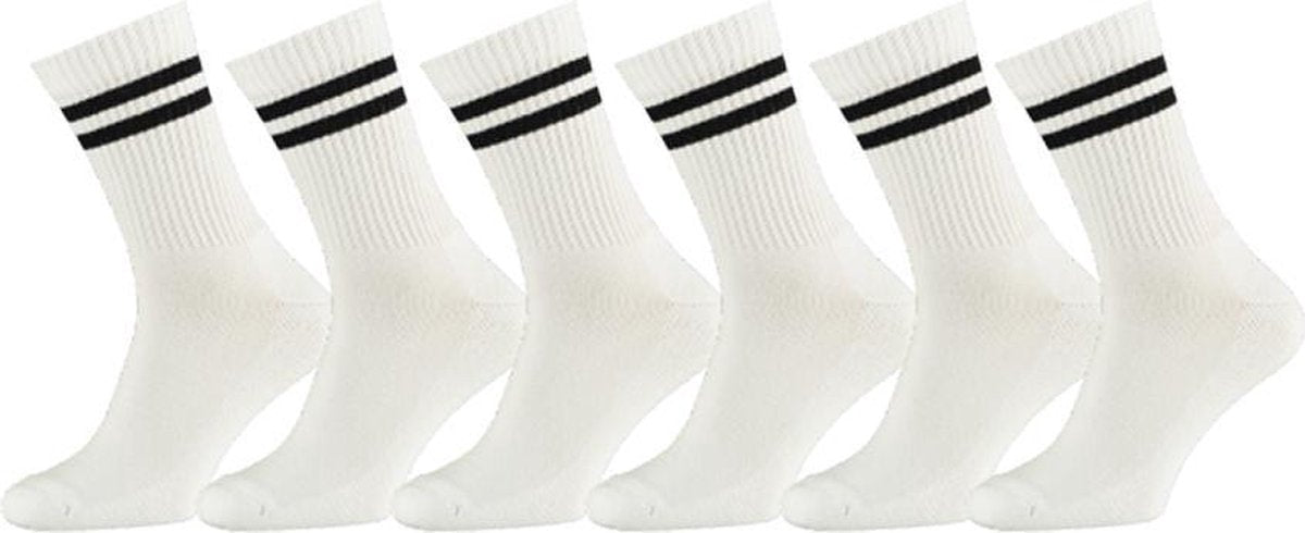 Sportsokken - Sokken heren - Sokken dames - Unisex - Wit Zwart - Maat 36/41 - 6 paar
