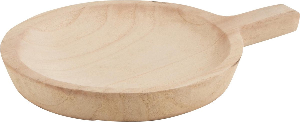 J-Line Schaal Rond Handvat Paulownia Hout White Wash Large