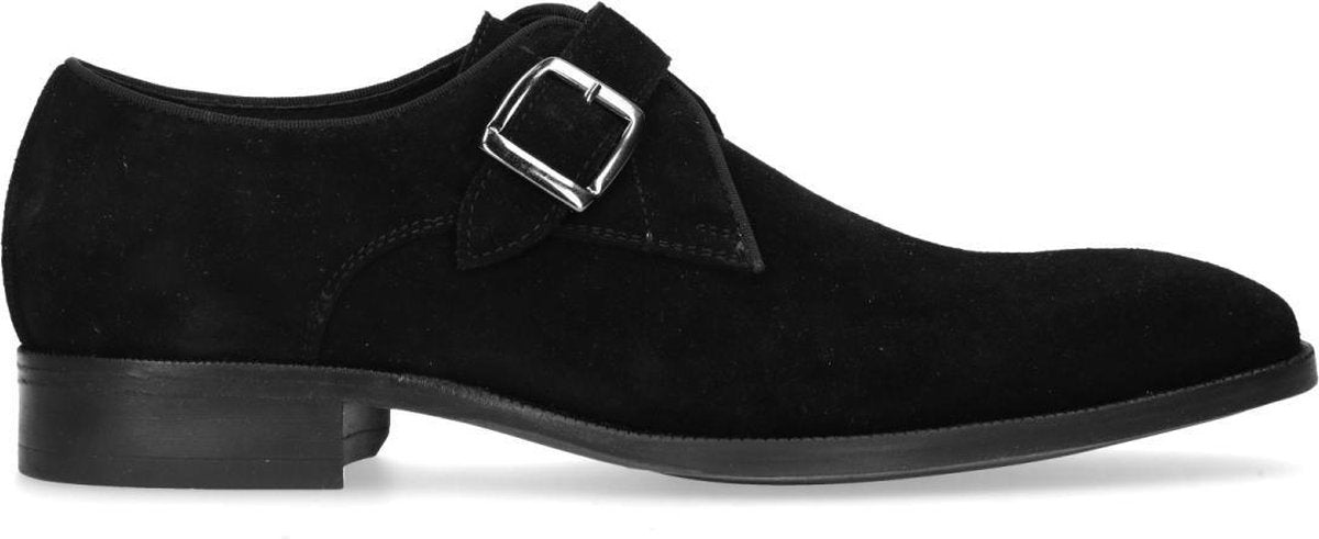 Manfield - Heren - Zwarte suède gespschoenen - Maat 41