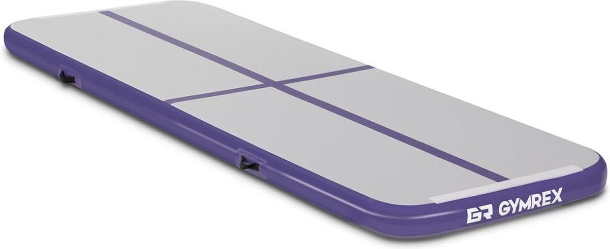 Gymrex Opblaasbare gymnastiekmat - 300 x 100 x 10 cm - 150 kg - grijs/violet