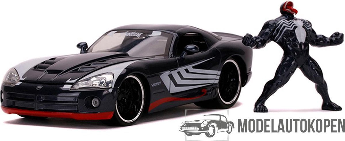 2008 Dodge Viper + Venom Figuur (Donkergrijs) 1/24 Jada - Modelauto - Schaalmodel - Model auto - Miniatuurautos - Miniatuur auto