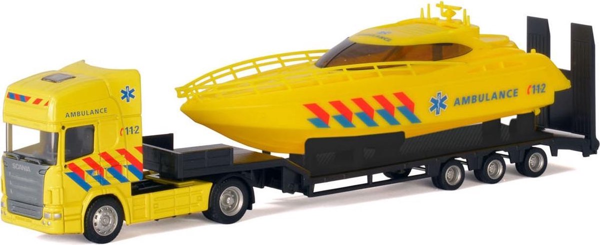Die-cast Vrachtwagen met Boot - Ambulance