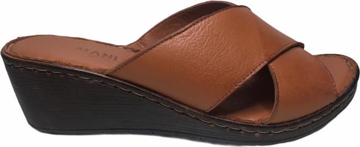 Manlisa 6 cm sleehak kruis lederen comfort muiltjes W107-7090 camel mt 38
