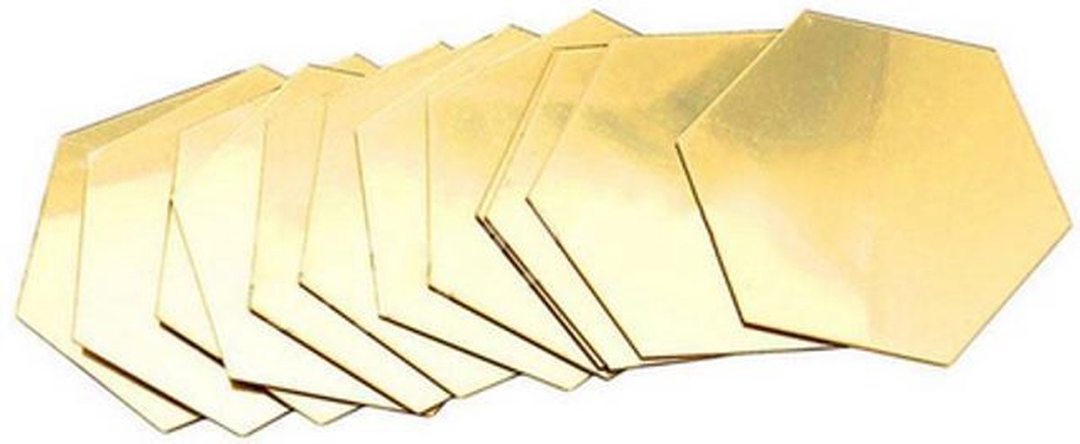 15 Gouden Spiegelstickers - Hexagoon Stickers - Spiegelende Versiering - Plakbare Woonkamer Decoratie - Spiegelende Hexagonen - 20 bij 17 CM