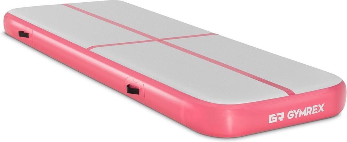 Gymrex Opblaasbare gymnastiekmat - 300 x 100 x 20 cm - 150 kg - grijs/roze