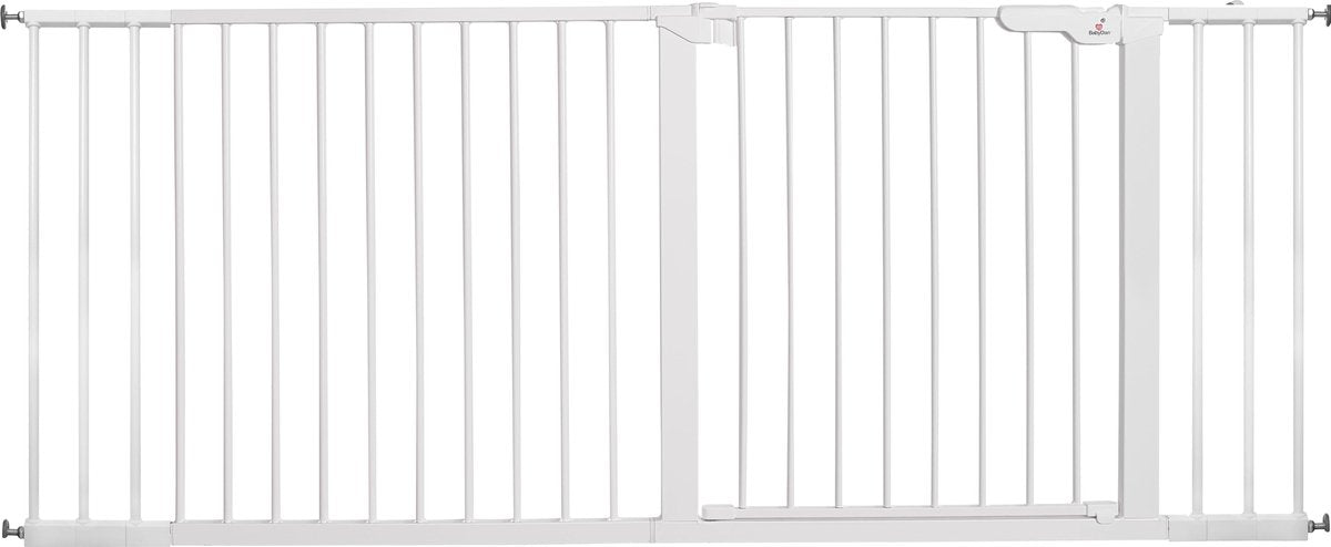 BabyDan Traphek Deurhek Klemhek Premier All in One max. 183cm - Wit incl wallcups - Metaal - 73cm hoog - Traphek Zonder Boren - Klembevestiging – Veiligheidshek - Max. secure gate – Eenvoudig te installeren - 2 kanten openen