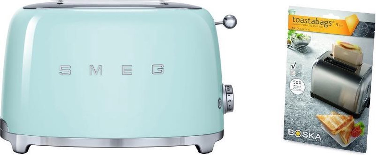 Smeg TSF01PGEU - Broodrooster - Watergroen + Boska Toastabags 3 stuks