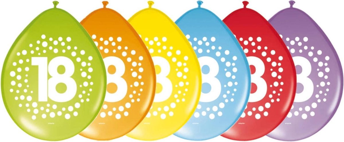 24x stuks verjaardag leeftijd party ballonnen in 18 jaar thema - Opgeblazen 29 cm - Feestartikelen/versieringen
