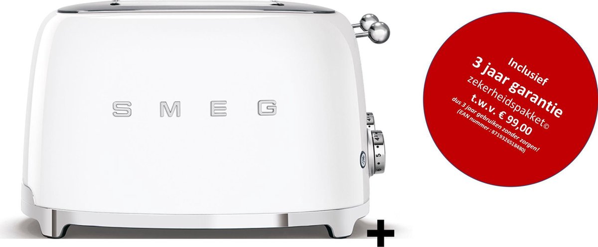 Smeg -  TSF03WHEU MkIII - Broodrooster - 4 sneden - Wit - met 3 jaar garantie!