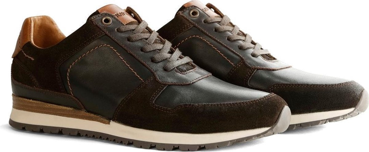 Travelin' Welton - Sportieve Leren Herensneaker - Donker Bruin Leer - Maat 41