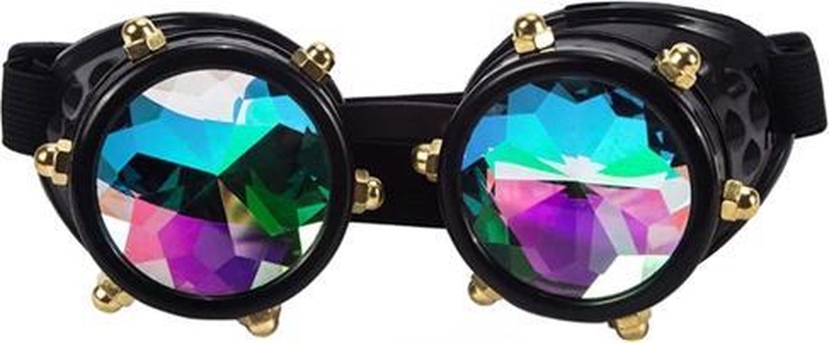 Steampunk bril caleidoscoop goggles - zwart studs - space festival