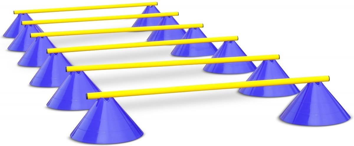 eSAM® - Coördinatie Hordenset - 18 delige Schotel Horden set - Schotel Hordenset - Cone Agility Set - 12 blauwe schotels + 6 gele dwarsstangen - ca. hoogte 16 cm