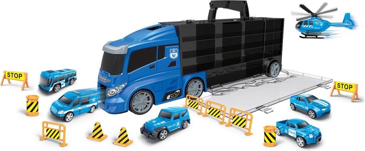 Luna Autotransporter Police 63 Cm Zwart/blauw 16-delig