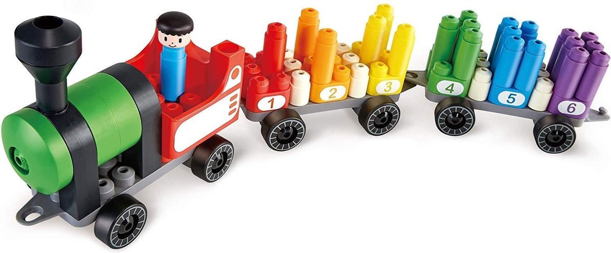 Polym Rainbow Counting Train Bouwblokken 63-delig