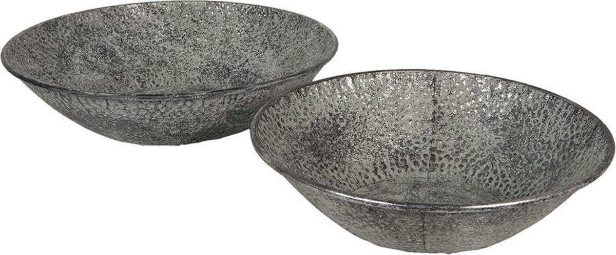 Clayre & Eef Soepkom Ø 35*9 / Ø 41*10 cm Grijs Metaal Rond Serveerkom Kommen Rijstkom