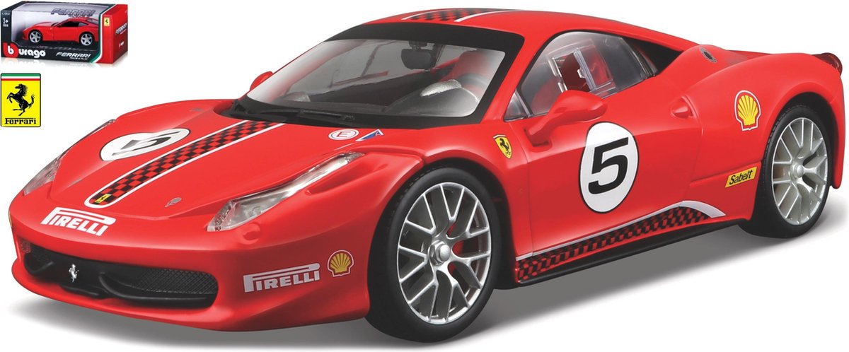Bburago  FERRARI 458 CHALLENGE #5 rood/wit/zwart schaalmodel 1:24