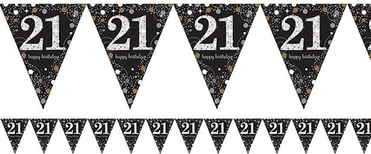 Slinger 'Happy Birthday '21' Zilver Zwart - 4 meter