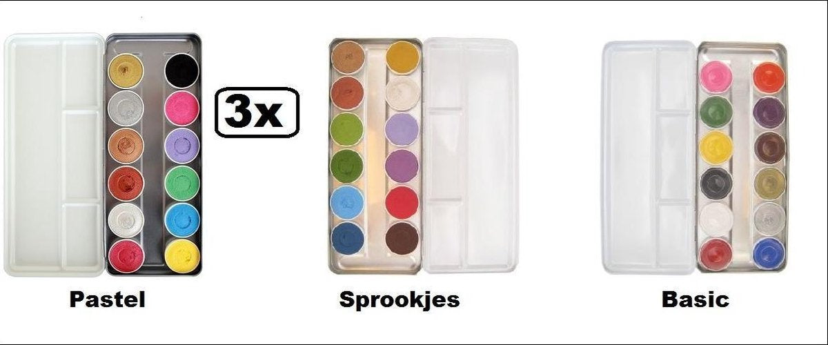 3x Superstar schmink palet 12 kleuren basic/sprookjes/pastel