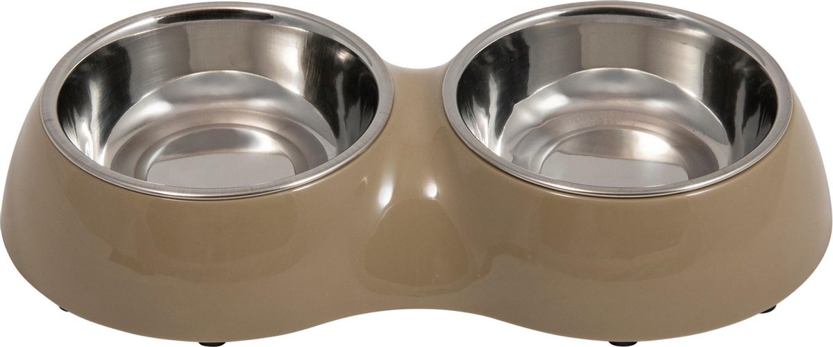 Jack and Vanilla - BON APPETIT - Dubbele voerbak -  Taupe/Inox - 2x480ml - Afmeting: 33