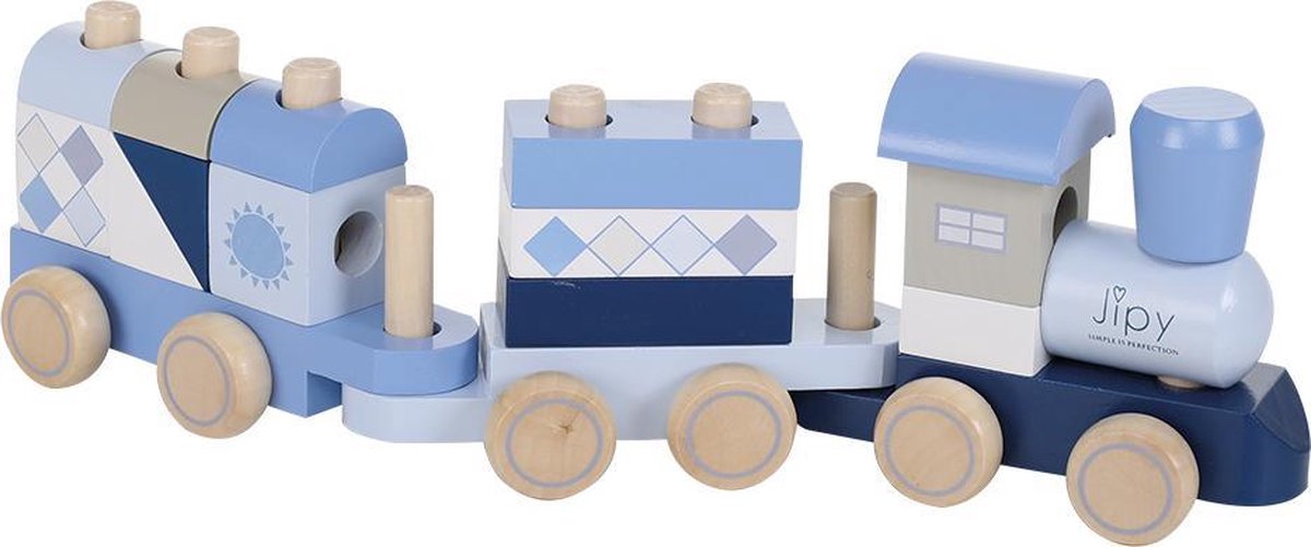 Jipy Houten Blokkentrein Blauw