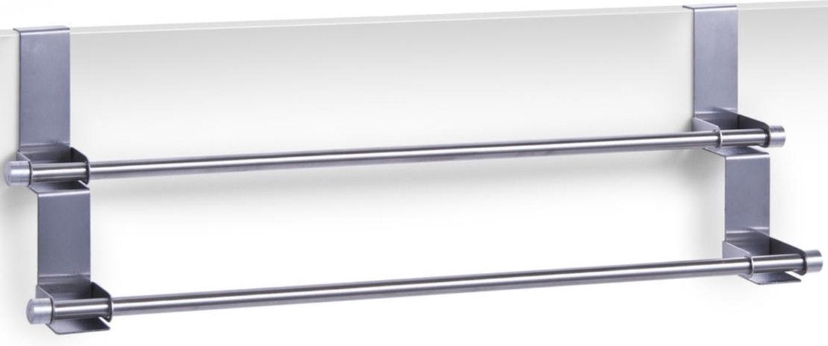 1x Zilveren badkamerdeur handdoekenrekken dubbele stang 57 cm - Zeller - Badkameraccessoires - Deurdroogrekken - Handdoeken ophangen - Handdoekrekken