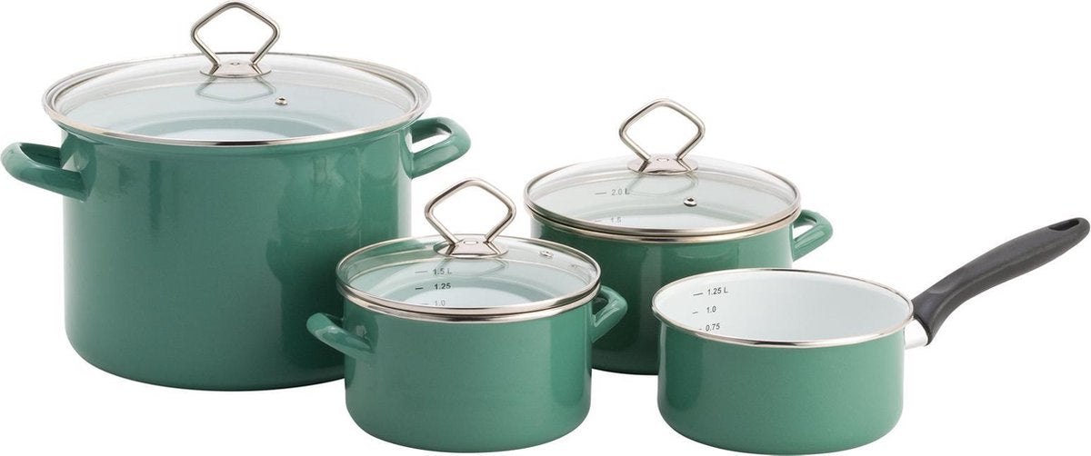 Lite-Body Magus Pannenset 4-delig - Emaille - Olijf Groen - Inductie