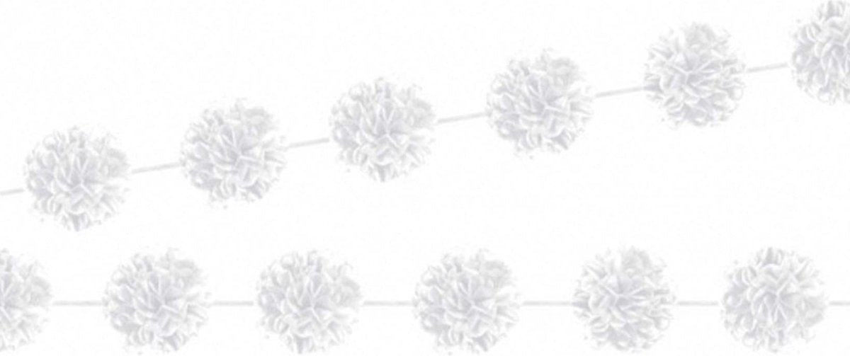 2 witte slingers met papieren bolletjes - Feestdecoratievoorwerp