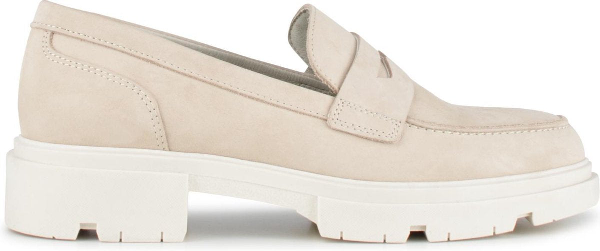 PS Poelman SOPHIE Dames Suède Nubuck Leren Chunky Loafers Mocassins Instappers - Beige Nude - Maat 37
