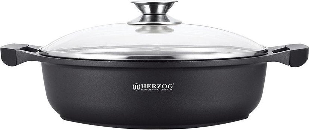 HERZOG Hapjespan - 28 cm - met glazen deksel