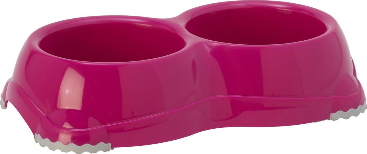Moderna plastic katteneetbak dubbel Smarty 1 hot pink (inhoud 2x 330 ml)
