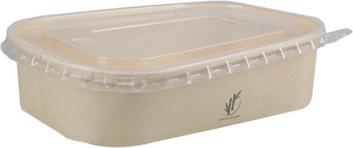 25 x 1/2 Kilobak Magnetron Bestendig Chinese Maaltijdbakjes met Deksel van Bamboepapier/PP