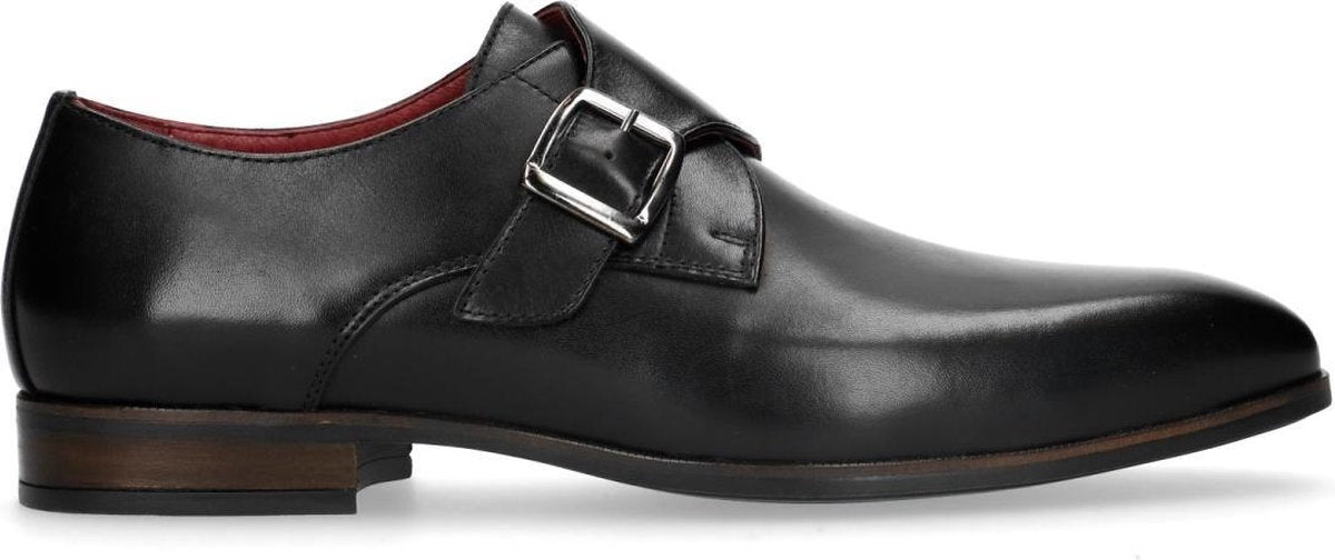 Manfield - Heren - Zwarte leren gespschoenen - Maat 41