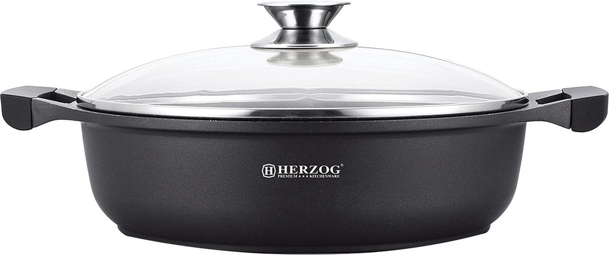 Herzog HR-LAS32M: Gegoten braadpan van 32 cm met siliconen handgrepen