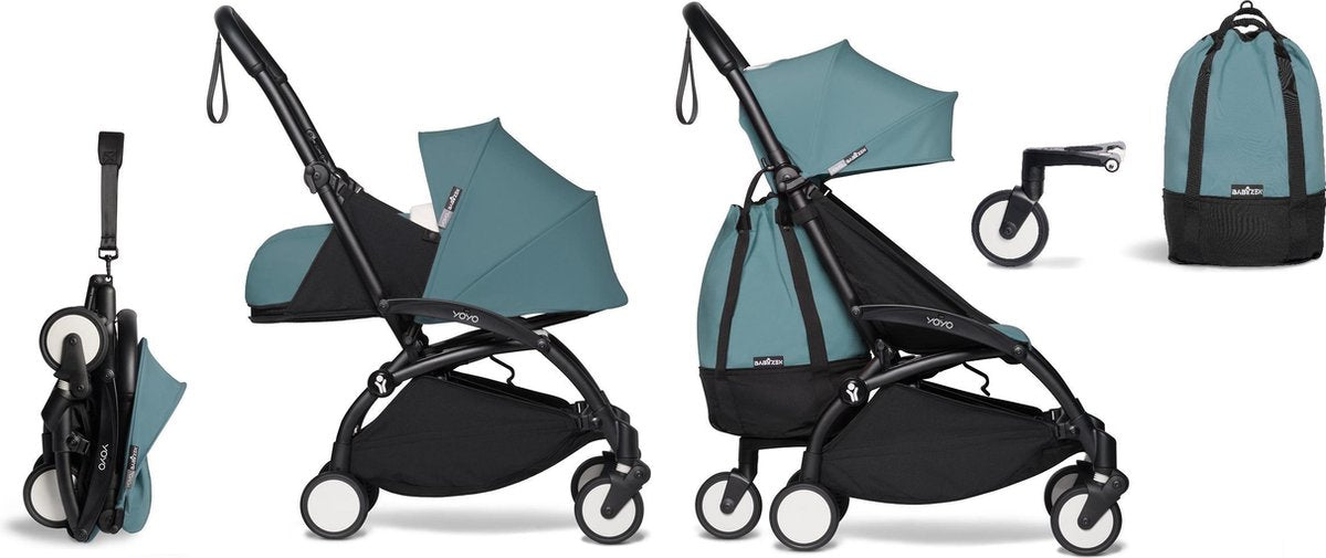 Babyzen YOYO² buggy COMPLEET vanaf de geboorte en inclusief YOYO Bag -  aqua met frame zwart